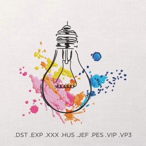 Watercolor embroidery light bulb - watercolor splatter - Machine Embroidery Design - 6 sizes - Instant Download
