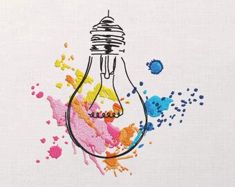Watercolor embroidery light bulb - watercolor splatter - Machine Embroidery Design - 6 sizes - Instant Download