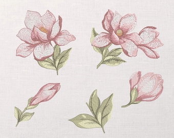 Magnolia Flower Machine Embroidery Design - Magnolia Flower Embroidery Files - 6 Sizes - Instant Download