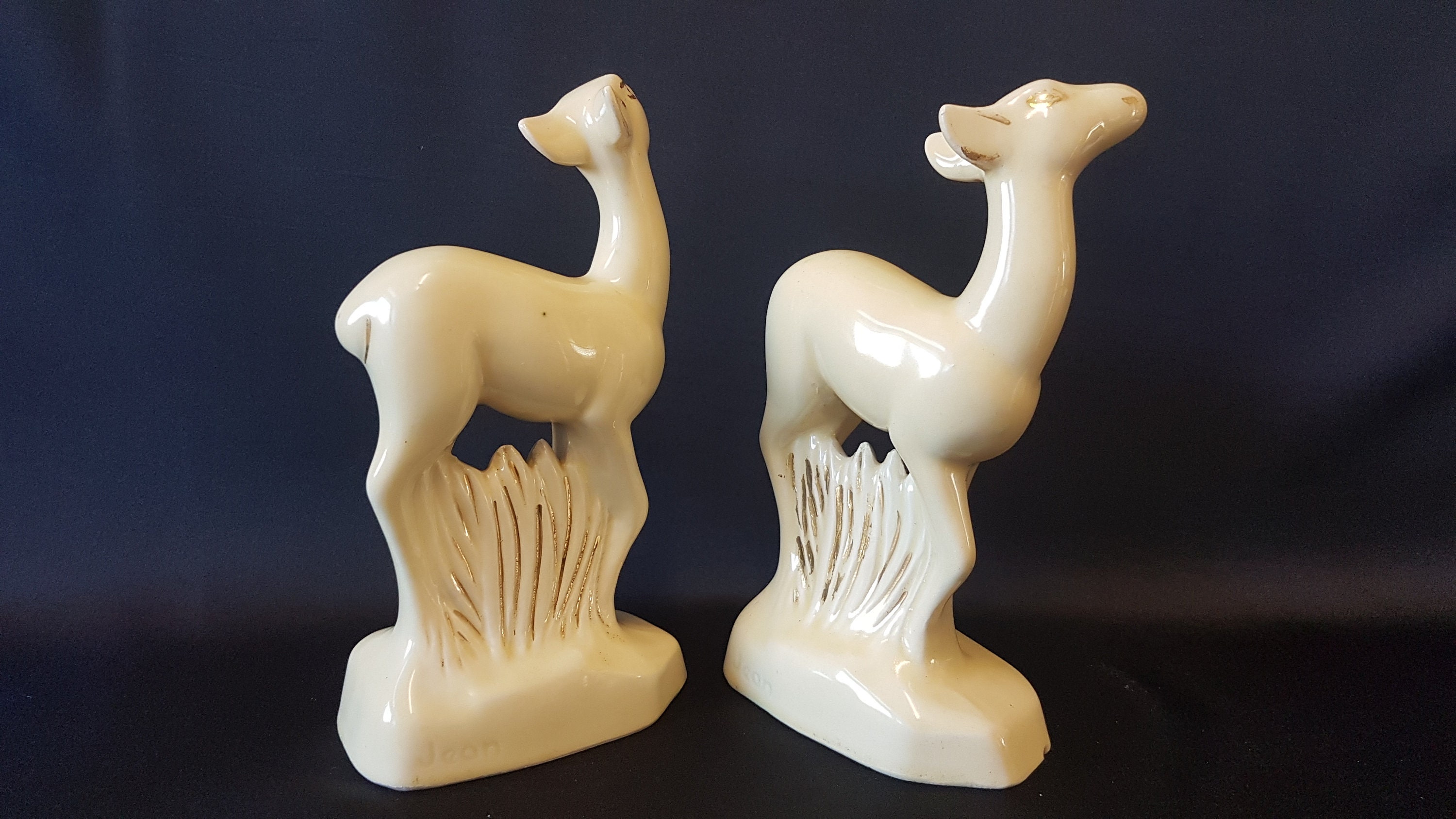 Pair of Vintage Porcelain Deer Ornaments / Figurines. Signed Etsy UK