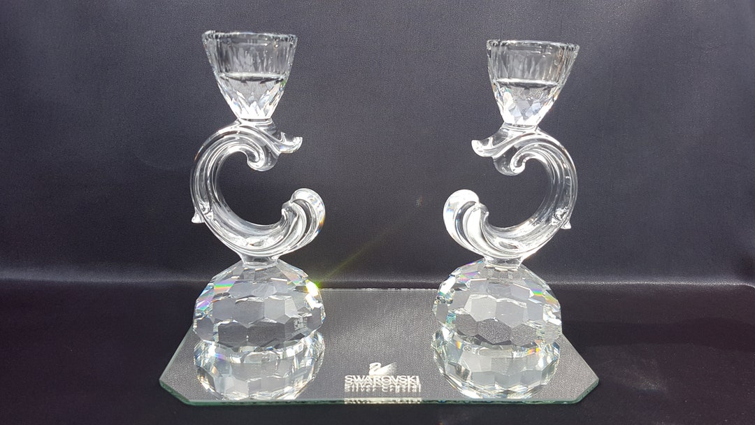 Swarovski Crystal Candlesticks / Candleholders With Tray. Baroque Style
