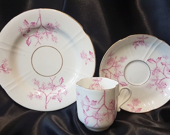 Antique Pink and White Set.  Pattern 2924.  Choose from Trio or Duo.  Tasse à Café Coffee Cup, Saucer, Side Plate.