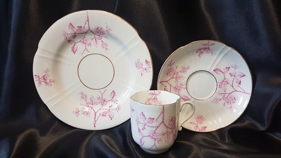 Antique Pink and White Set.  Pattern 2924.  Choose from Trio or Duo.  Tasse à Café Coffee Cup, Saucer, Side Plate.