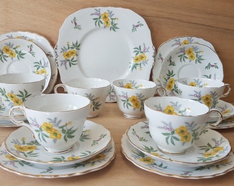 Colclough / Melba Tableware Selection.  Yellow Flowers.  Bone China.  Stoke-on-Trent, Staffordshire, England.