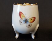 L E O Footed Egg Cup. Butterfly Design. Limoges, France.