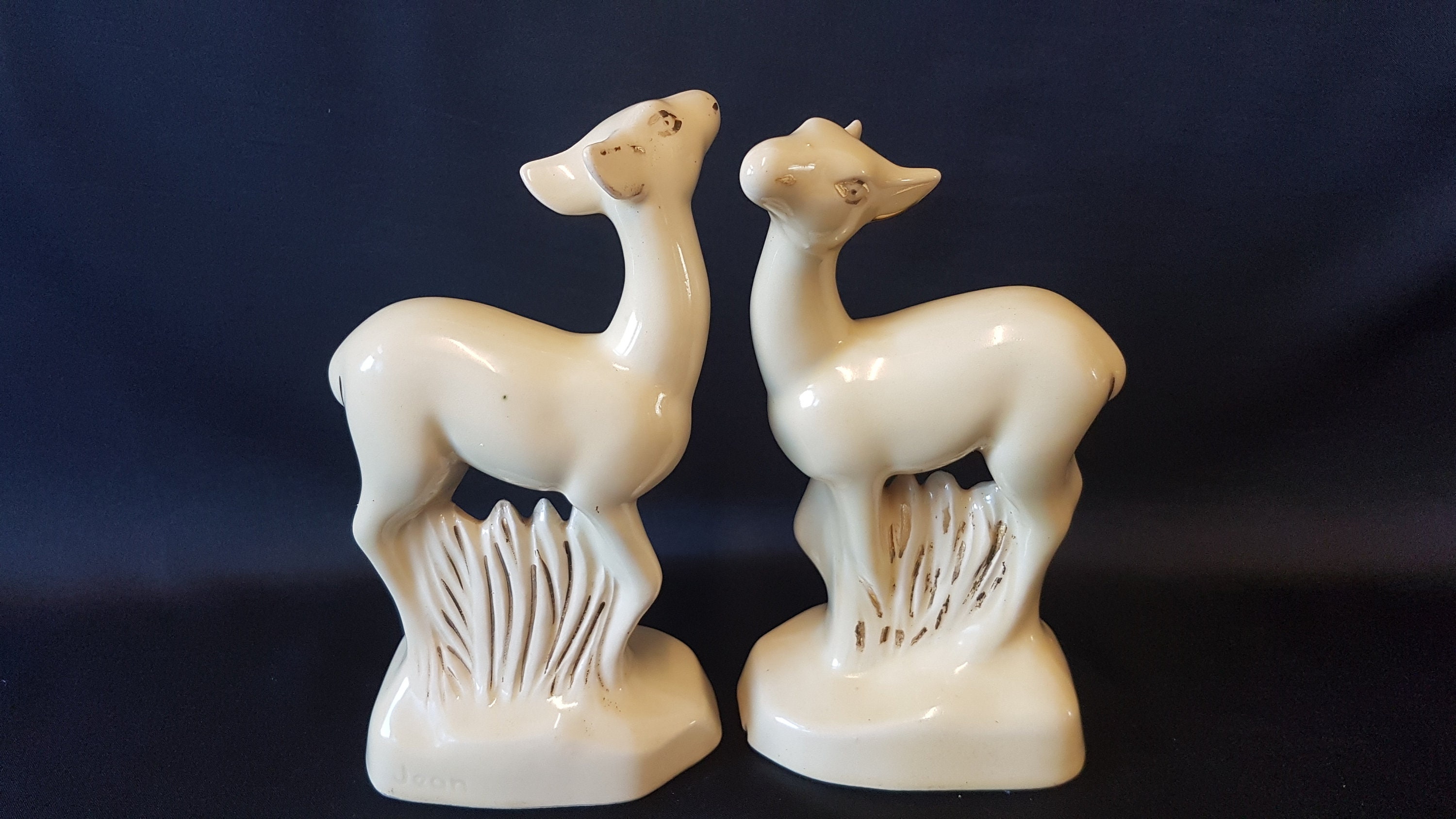 Pair of Vintage Porcelain Deer Ornaments / Figurines. Signed Etsy