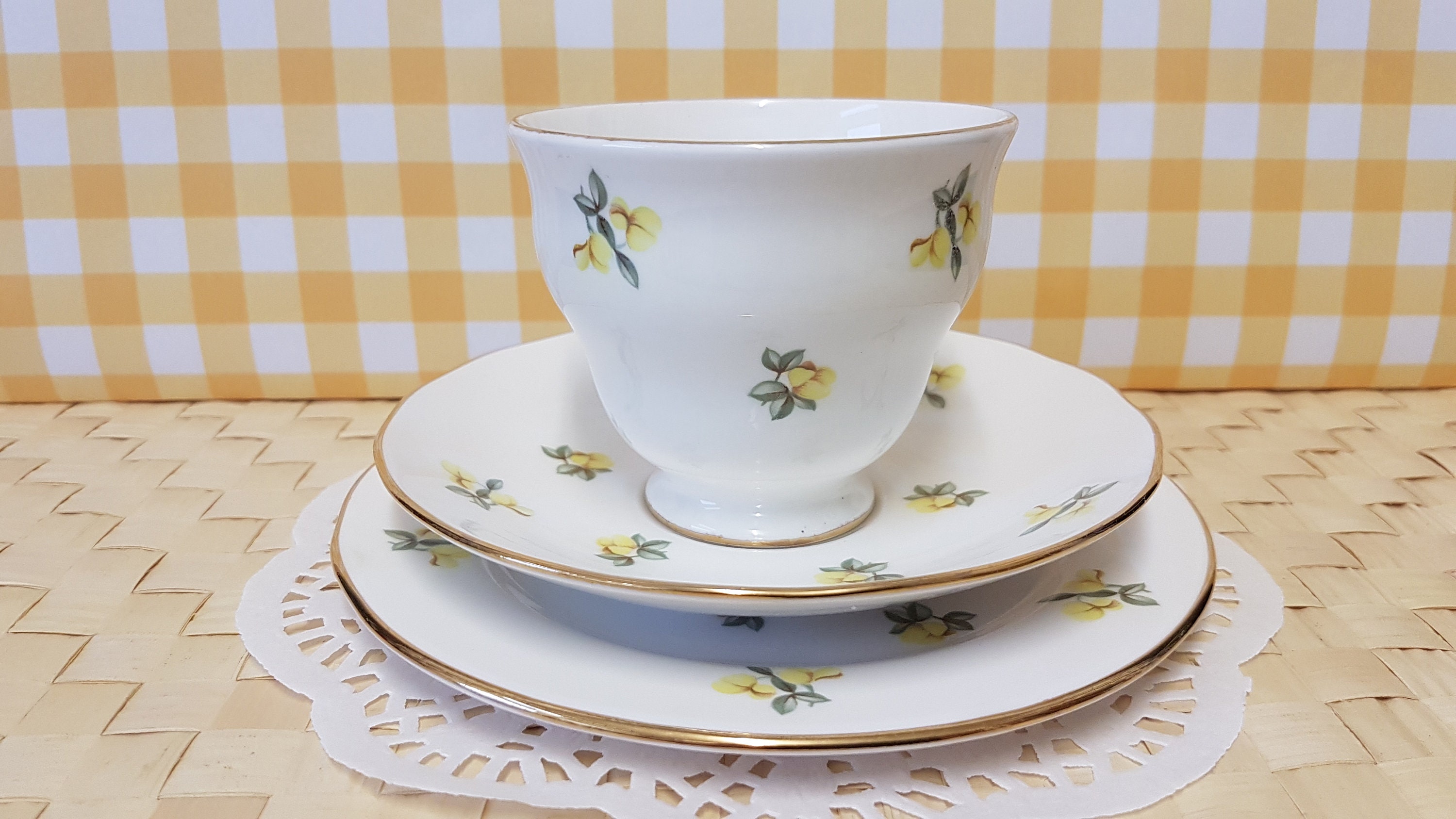 Royal Kent Pretty Yellow Flower Trio. Bone China Tableware. Etsy