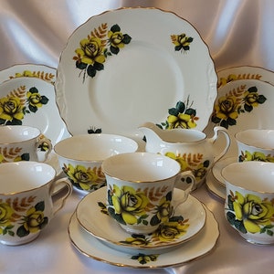 Ridgway Potteries Queen Anne Yellow Rose Bone China Tea Set Tableware.  Pattern Number 8291.  Stoke-on-Trent, Staffordshire, England.
