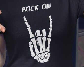 Rock On Skeleton Hand T Shirt , Halloween Skeleton T-Shirt, Skeleton Funny Halloween, Halloween Party Rock n Roll Gift