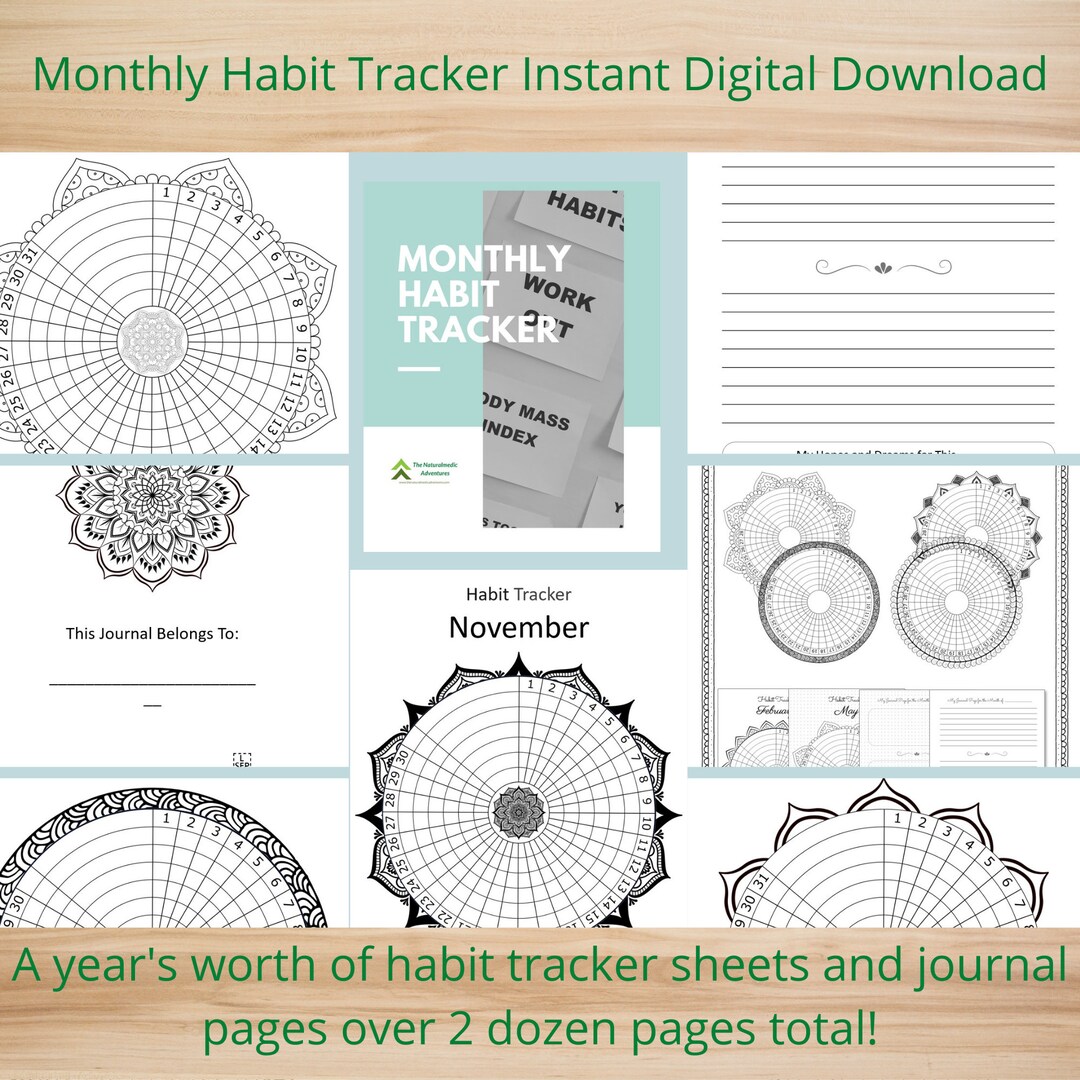 Monthly Habit Tracker Journal Mandala Design. Digital Download Track ...