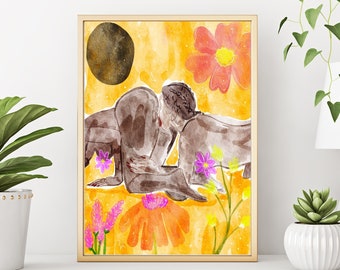 Arte Digital - Beso de Afrodita - Arte Lésbico - acuarela - Orgullo Lésbico - Decoración del Hogar- Regalos Lésbicos - Arte Feminista - Artista Feminista