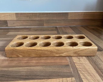 Wooden egg holder rack solid Oak - holds 12 eggs Handmade