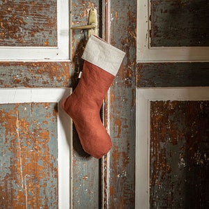 Pure Linen Stocking, Farmhouse Christmas Stocking, Rustic Christmas Stocking image 1