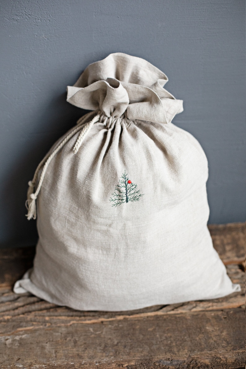 Linen Storage Bag With Hand Embroidery Linen Pouch Bag Etsy