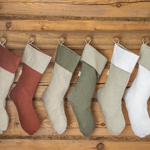 Pure Linen Stocking, Farmhouse Christmas Stocking, Rustic Christmas Stocking image 3