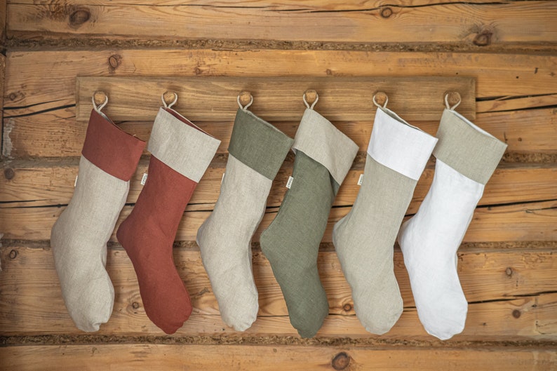 Pure Linen Stocking, Farmhouse Christmas Stocking, Rustic Christmas Stocking image 3