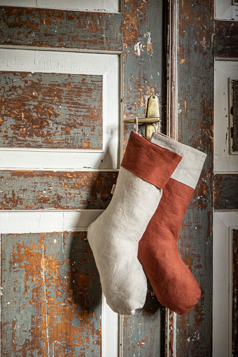 Pure Linen Stocking, Farmhouse Christmas Stocking, Rustic Christmas Stocking image 6