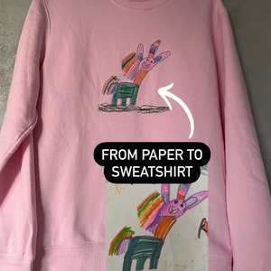 キッズアート刺繍スウェットシャツ、母の日のパーソナライズされたギフト、スウェットシャツに描かれた子供の絵