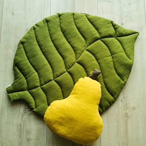 LeinenBlatt Spielmatte, Bio-Spielteppich, Blatt Babyteppich aus naturbelassenen Leinen