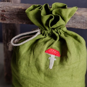 Handmade Embroidered Linen Storage Bag | 100% Soft Washed Linen | Organize Toys, Clothes, & More