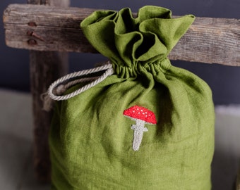 Handmade Embroidered Linen Storage Bag | 100% Soft Washed Linen | Organize Toys, Clothes, & More