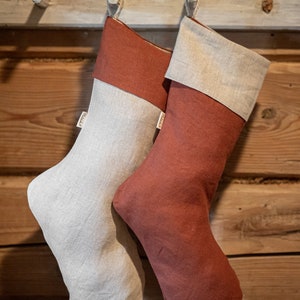 Pure Linen Stocking, Farmhouse Christmas Stocking, Rustic Christmas Stocking image 4