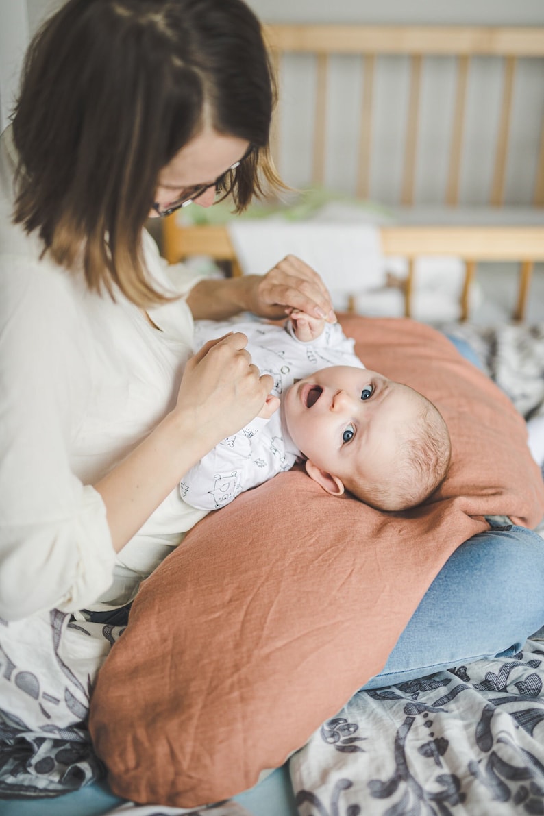 Buckwheat hulls nursing pillow, linen breastfeeding shops pillow with buckwheat husk, natural baby support pillow with cover