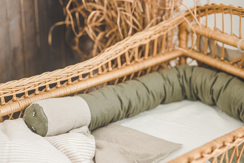 Organic Crib Bumper Linen Baby Bed Snake Pillow Cot Bumper Etsy