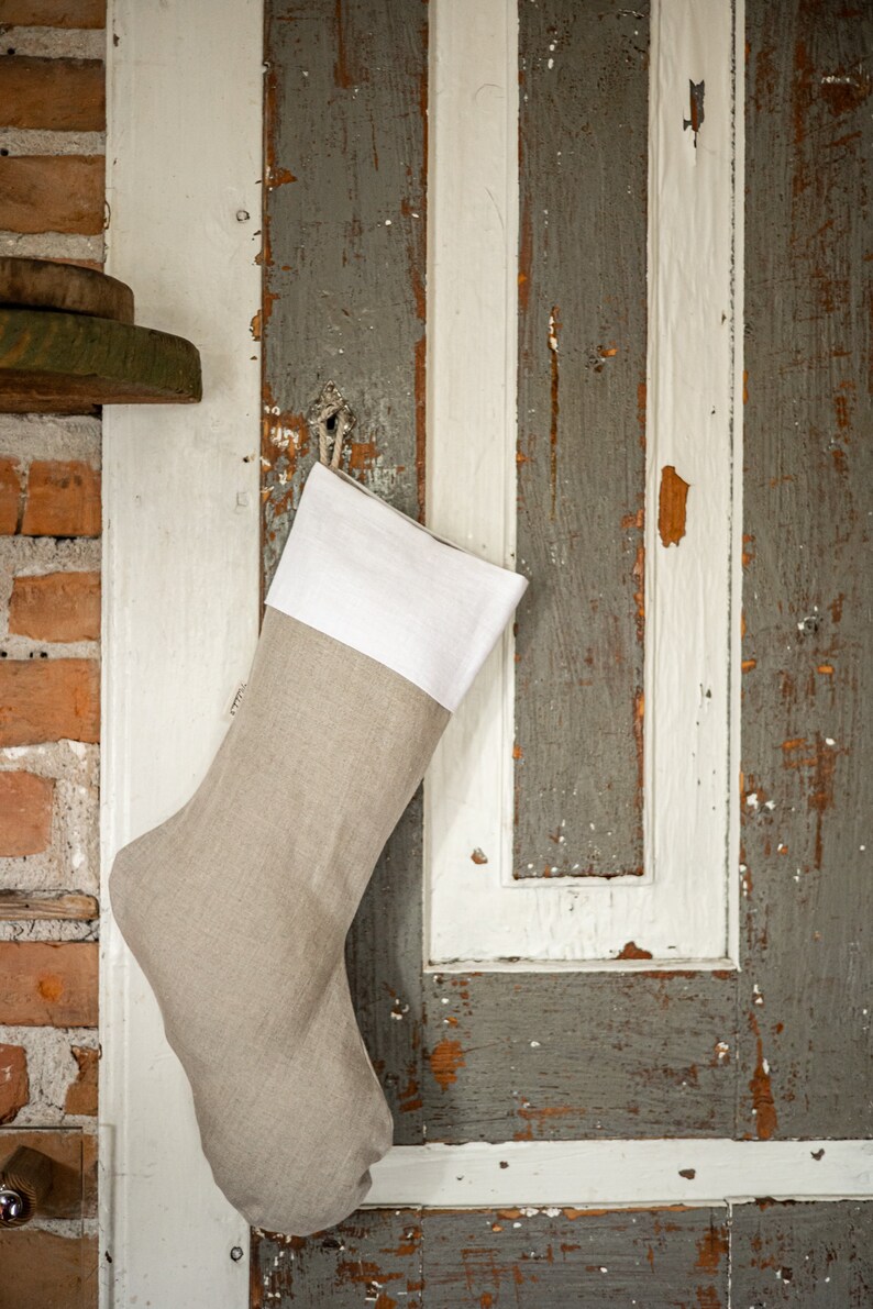 Pure Linen Stocking, Farmhouse Christmas Stocking, Rustic Christmas Stocking image 2