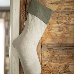 Pure Linen Stocking, Farmhouse Christmas Stocking, Rustic Christmas Stocking image 8