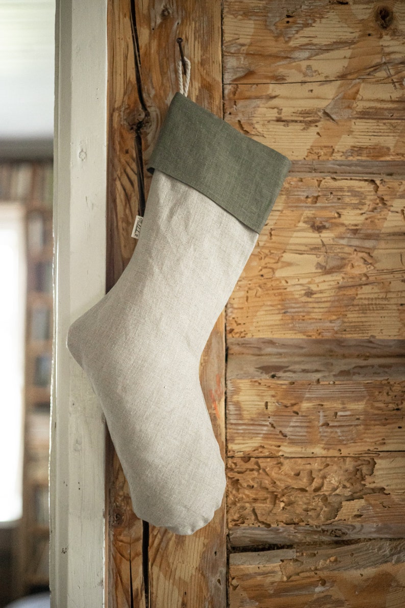 Pure Linen Stocking, Farmhouse Christmas Stocking, Rustic Christmas Stocking image 8