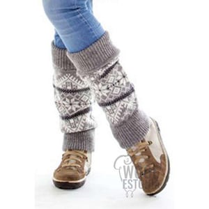 Woolen leg warmers, knitted grey leg warmers, leg warmers with nice scandic pattern, wool accessories, soft and warm leg warmers