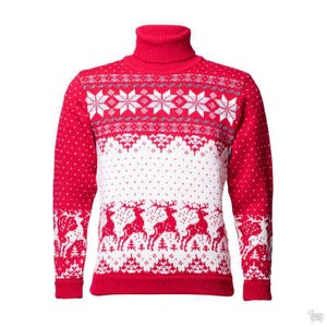 Red Woolen Sweater: Women&#39;s Deer & Snowflake Jumper
