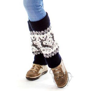 Knitted Wool Leg Warmers: Blue Nordic Pattern, Warm Winter Accessories