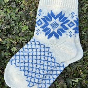 Knitted Wool Socks: Estonian Cornflower Pattern, Warm Winter Wear
