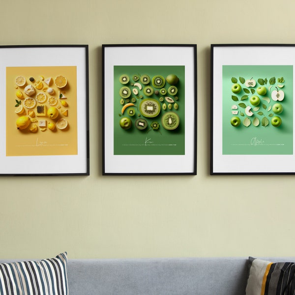 Food Poster Print Set of 3, Printable Kitchen Wall Art, Modern Home Decor, Fruit Print, Kitchen Decor, triptych wall art, Minimalist Prints