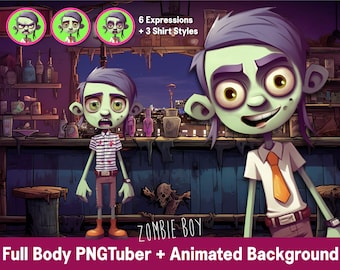 PngTuber Modell VTuber Auftrags 2D Süßer Zombie Junge Kawaii PNG Animierter Hintergrund Bundle Twitch Vorgefertigte PngTuber Auftragsarbeit