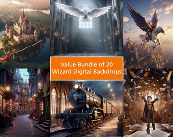Wert Digitaler Hintergrund Bundle Zauberer Schule Hintergrund Magie Schloss Hintergrund Studio Photoshop Overlay Kinder Halloween Backdrop Geburtstag