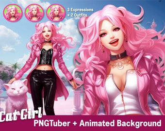 PngTuber Modell VTuber Kommission 2D Barbie Cat Girl Kawaii PNG Animierter Hintergrund Bundle Twitch Vorgefertigte PngTuber Kommission
