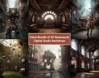Value Bundle of 20 Steampunk Backdrops, Halloween Photoshop Overlay Portrait Studio Background Poster, Digital Download