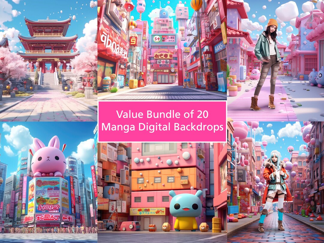 Value Bundle of 20 Kawaii Manga Digital CG Backdrops, Kids Girl Studio ...