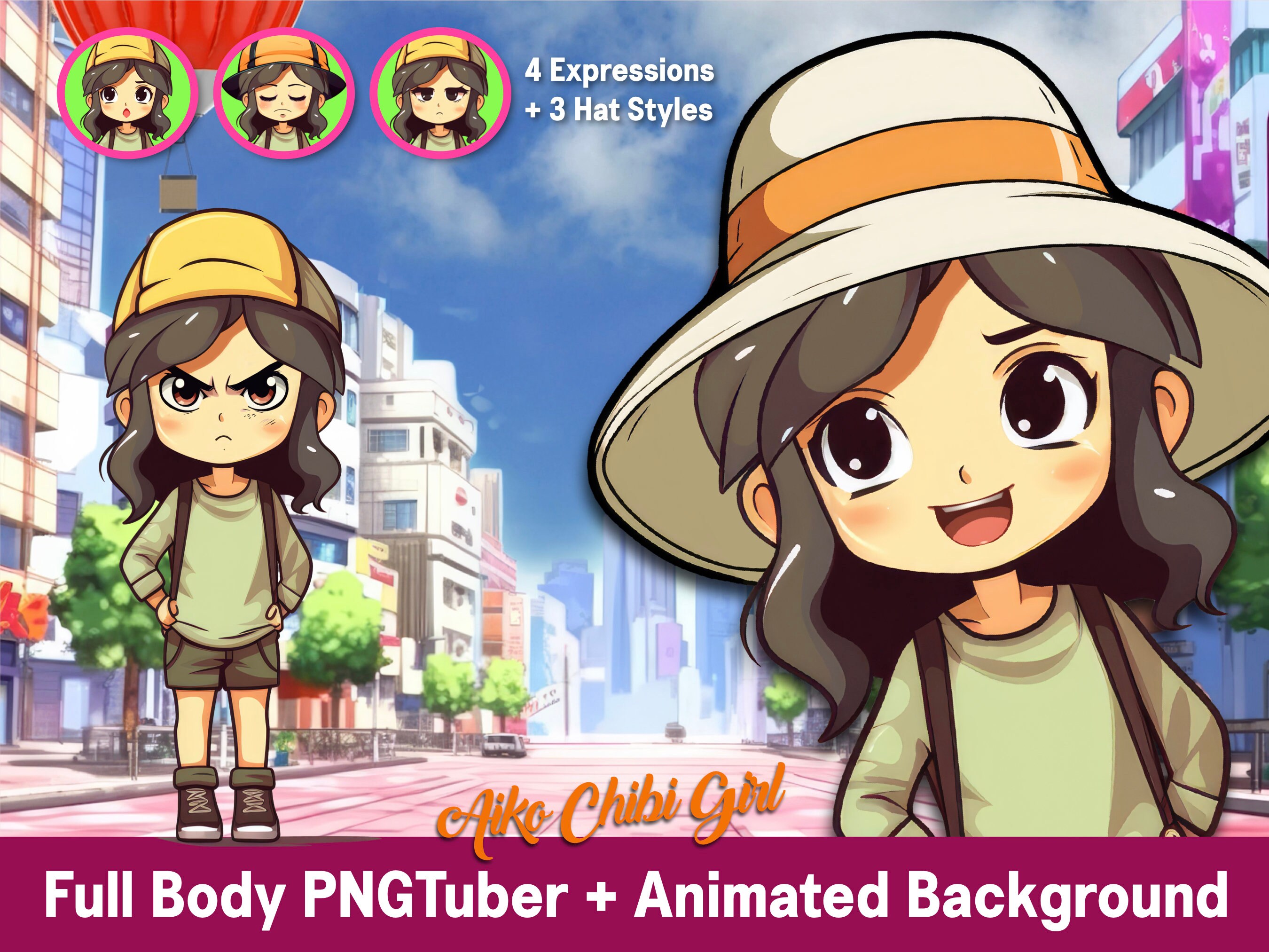 PngTuber Modell VTuber Commission 2D Cute Chibi Girl Kawaii PNG Animierter Hintergrund Bundle Twitch Premade PngTuber Commission
