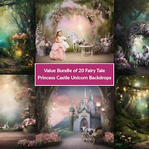 Value Digital Background Bundle Fairy Tale Backdrop Princess Castle Backdrop Fairytale Unicorn Background Magical Forest Photoshop overlay