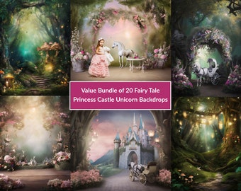 Wert Digitale Hintergrund Bundle Märchen Kulisse Prinzessin Schloss Kulisse Märchen Einhorn Hintergrund Magischen Wald Photoshop Overlay