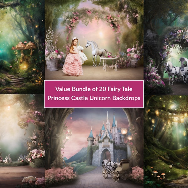 Value Digital Background Bundle Fairy Tale Backdrop Princess Castle Backdrop Fairytale Unicorn Background Magical Forest Photoshop overlay