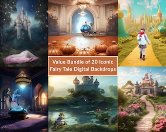 Value Bundle of 20 Iconic Fairy Tale Backdrop, Princess Background, Castle Backdrops, Instant Digital Download, Portrait Prom Backdrop