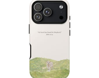 Capa de celular cristã, citação bíblica de João 10:14, capas de celular com fazenda de ovelhas, protetores de celular inspiradores.
