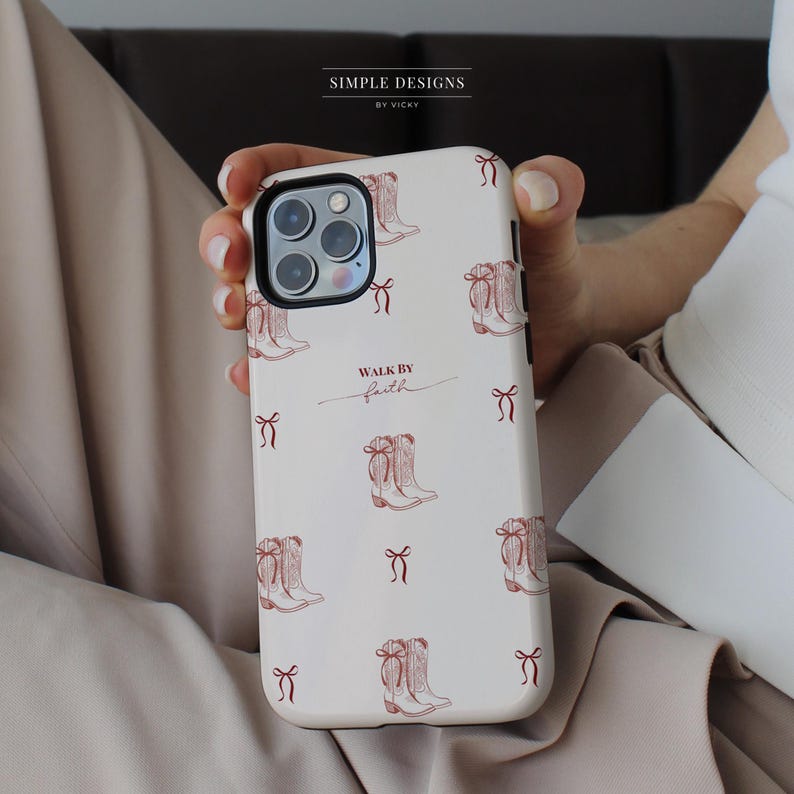 Christian Phone Case, Walk By Faith Western Boots Phone Case, Cute Cowgirl Aesthetic, Christian Inspirational Phone Cover image 3