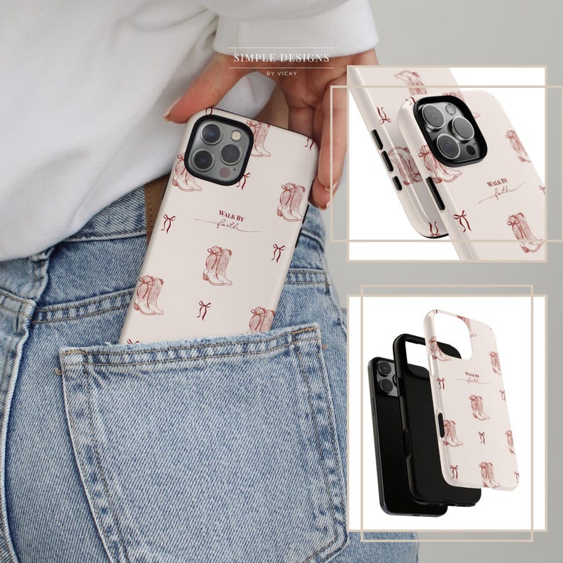 Christian Phone Case, Walk By Faith Western Boots Phone Case, Cute Cowgirl Aesthetic, Christian Inspirational Phone Cover image 4
