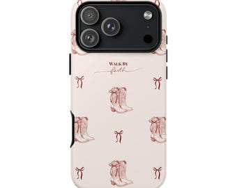 Christian Phone Case, Walk By Faith Western Boots Phone Case, Cute Cowgirl Aesthetic, Christian Inspirational Phone Cover